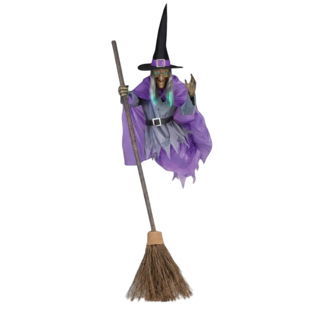 Flyvende Heks Halloween Dekoration | Hængende Heks Med LED-Øjne & Lyd | Til Indendørs & Udendørs Brug | Vanero