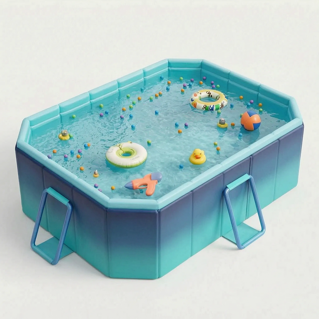 Børnepool | PVC Foldbar Børnepool Med Støtteramme | Udendørs Vandleg I Haven | Vanero