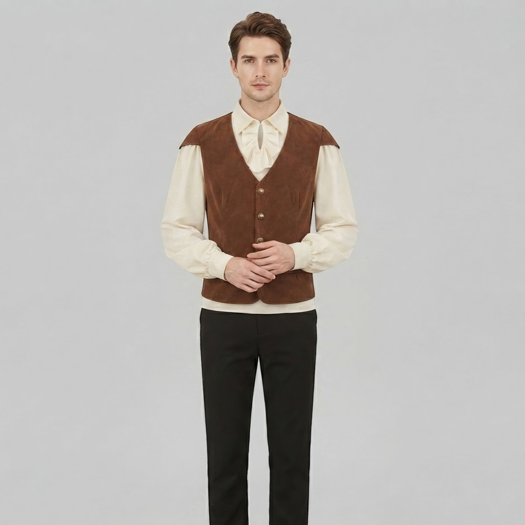 Herre Vest i Polyester med Fløjlslook | V-Hals & Knaplukning | Taljeret Historisk-Inspireret Vest Til Temabegivenheder | Vanero
