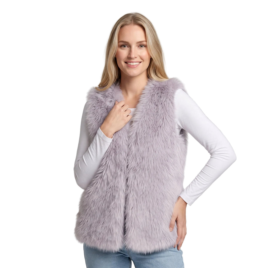 Dame Kunstpelsvest i Polyester | Løs Pasform & Åben Front | Ærmeløst Overtøj Til Casual Efterårs- & Vinterbrug | Vanero