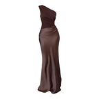 Dame Maxi Kjole i Satin | Asymmetrisk Skulder & Rygfrit Design | Ærmeløs Bodycon Kjole Til Fester & Aftenarrangementer | Vanero
