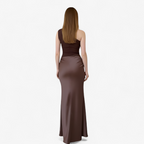 Dame Maxi Kjole i Satin | Asymmetrisk Skulder & Rygfrit Design | Ærmeløs Bodycon Kjole Til Fester & Aftenarrangementer | Vanero