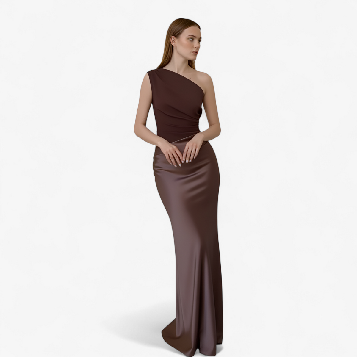 Dame Maxi Kjole i Satin | Asymmetrisk Skulder & Rygfrit Design | Ærmeløs Bodycon Kjole Til Fester & Aftenarrangementer | Vanero