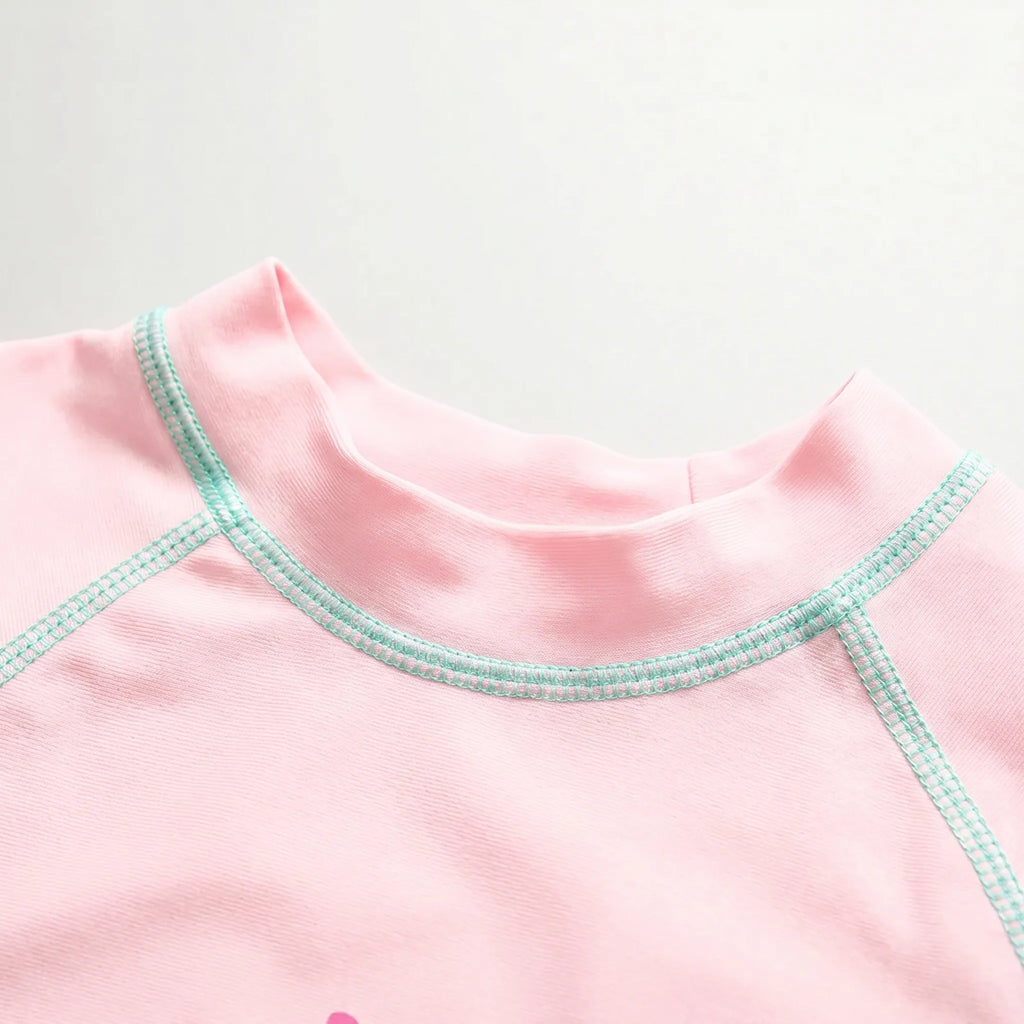 Pige Badesæt | Polyester Elastan 3 Delt Rash Guard Sæt Med Solhat | Strand Og Pool | Vanero