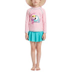 Pige Badesæt | Polyester Elastan 3 Delt Rash Guard Sæt Med Solhat | Strand Og Pool | Vanero
