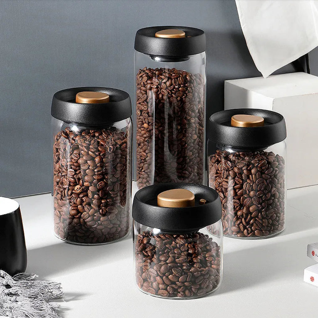 Glasbeholder Til Kaffe | Borosilikatglas & Lufttæt Vakuumlåg | Transparent Opbevaringsglas Til Kaffebønner & Tørvarer | Vanero