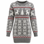 Juleminikjole Til Dame | Rensdyr-, Snefnug- & Juletræsmønster | Elastisk Strik, Slim Fit, Lange Ærmer & Ribkanter | Vanero