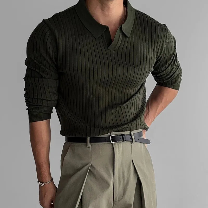 Ricardo Strikblanding | Regular Slim Fit Polo | Langærmet Kravedesign til Hverdagsbrug & Semi-Formelle Anledninger | Vanero