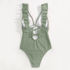 Dame Badedragt | Polyester Badedragt Med Flæsedetaljer Og Bindebånd | Strand Og Pool | Vanero