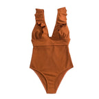 Dame Badedragt | Polyester Badedragt Med Flæsedetaljer Og Bindebånd | Strand Og Pool | Vanero