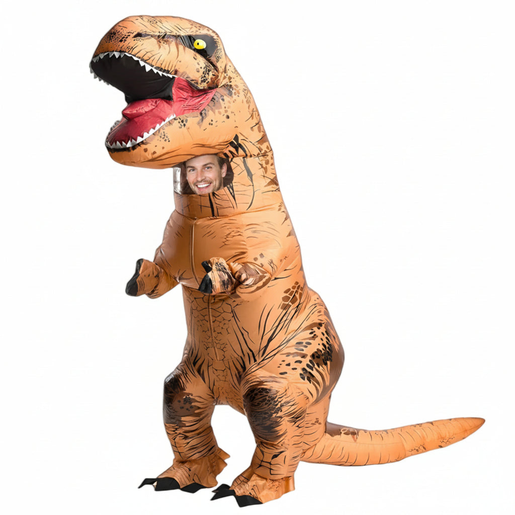Oppusteligt T-Rex Kostume | Indbygget Ventilator & Dinosaurdesign | Helkropskostume Til Børn, Voksne, Halloween & Temafester | Vanero