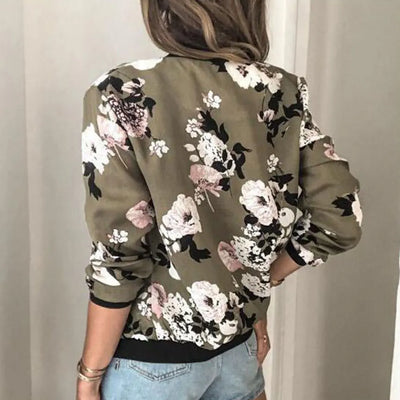 Blomsterprint Bomberjakke | Polyester | Stilfuld, Afslappet l Vanero