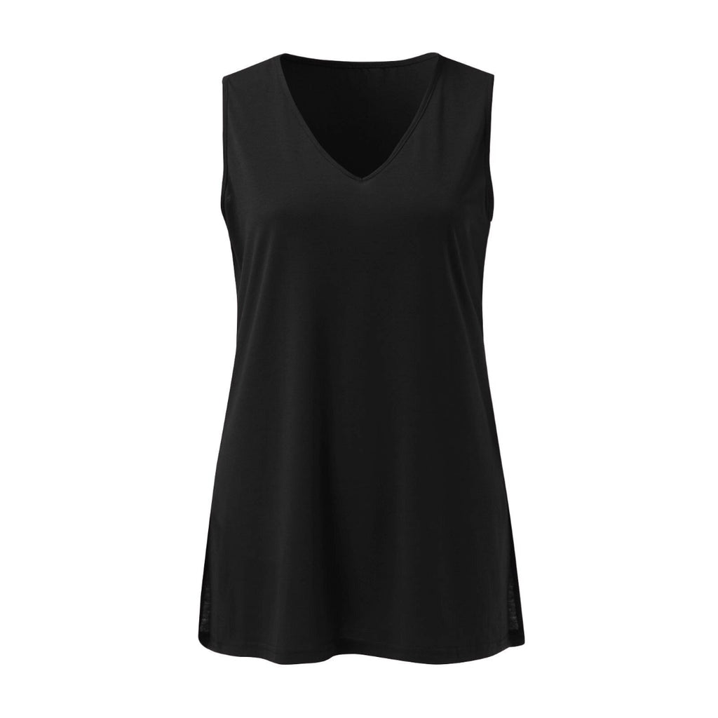 Dame Top Polyester | Ærmeløs V-Hals Top | Let Sommerstil til Hverdags- og Fritidsbrug | Vanero