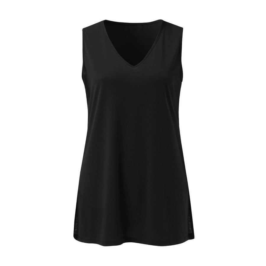 Dame Top Polyester | Ærmeløs V-Hals Top | Let Sommerstil til Hverdags- og Fritidsbrug | Vanero