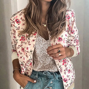 Blomsterprint Bomberjakke | Polyester | Stilfuld, Afslappet l Vanero