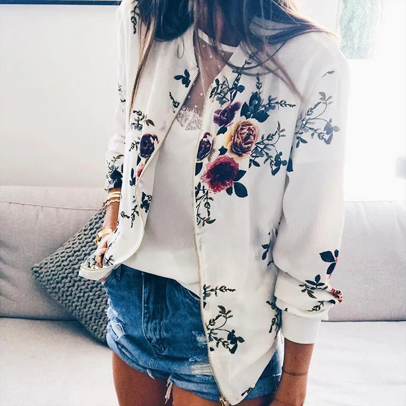 Blomsterprint Bomberjakke | Polyester | Stilfuld, Afslappet l Vanero