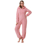 Dame Jumpsuit i Plys | Hætte & Lange Ærmer Med Lynlåslukning | Heldragt Til Vinter, Nattøj & Hjemmebrug | Vanero
