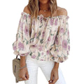 Damebluse Chiffon | Afslappet Pasform Bluse | Blomsterprint med Flæseærmer til Hverdags- og Fritidsbrug | Vanero