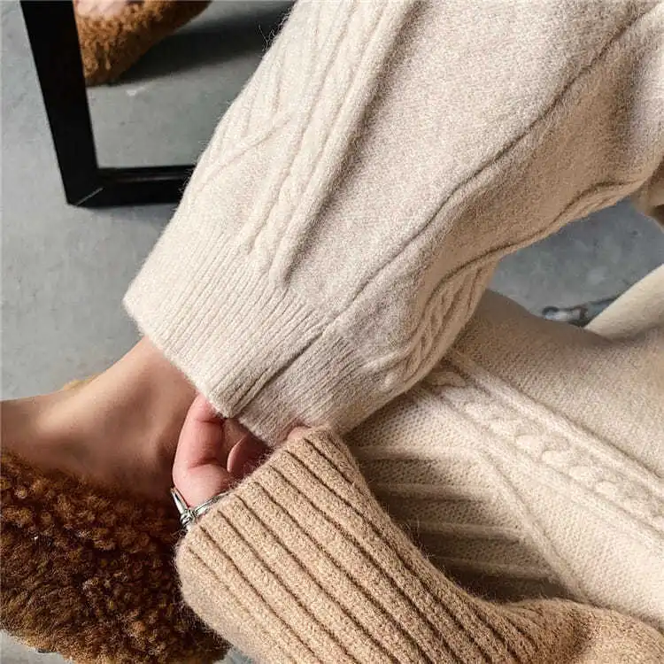 Dame Strikkede Sweatpants Viskoseblanding | Afslappet Pasform Loungebukser | Snøre Talje Til Hverdagsbrug & Afslapning | Vanero