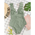 Dame Badedragt | Polyester Badedragt Med Flæsedetaljer Og Bindebånd | Strand Og Pool | Vanero