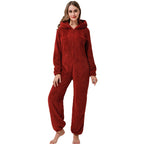 Dame Jumpsuit i Plys | Hætte & Lange Ærmer Med Lynlåslukning | Heldragt Til Vinter, Nattøj & Hjemmebrug | Vanero