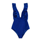 Dame Badedragt | Polyester Badedragt Med Flæsedetaljer Og Bindebånd | Strand Og Pool | Vanero