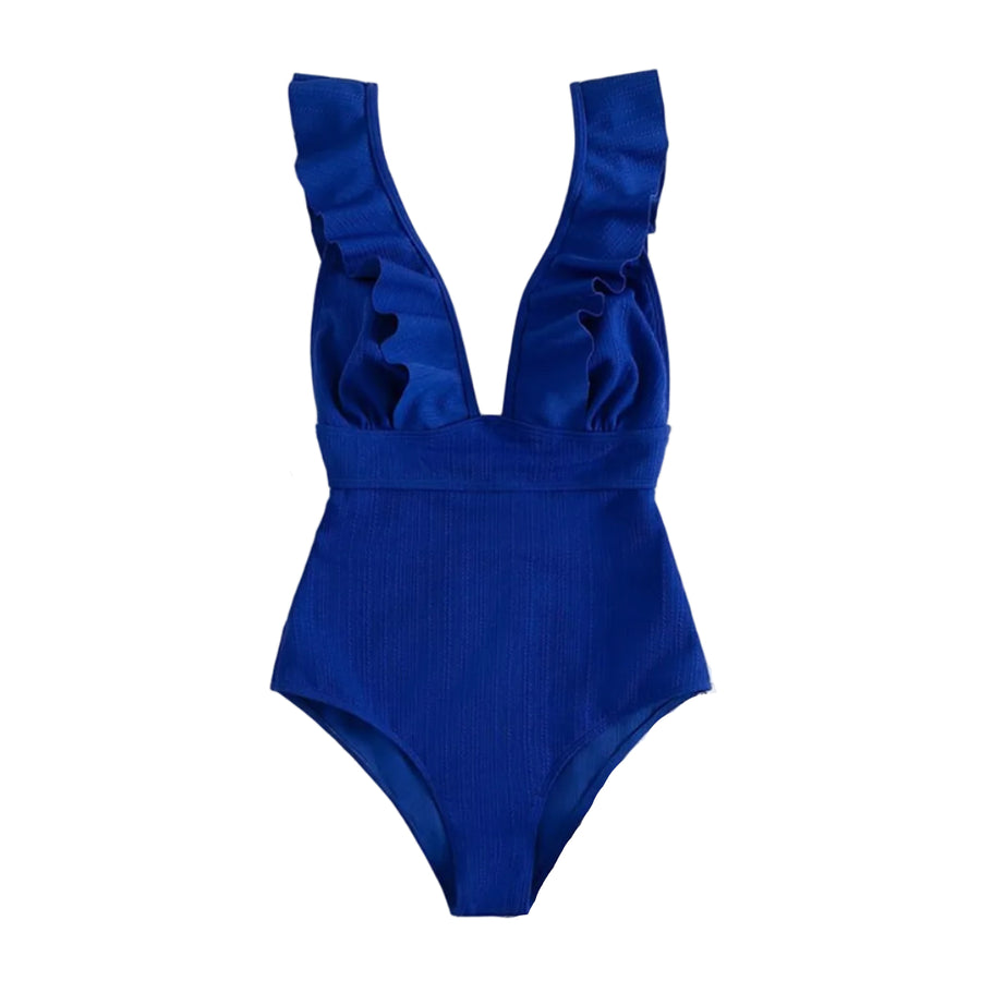 Dame Badedragt | Polyester Badedragt Med Flæsedetaljer Og Bindebånd | Strand Og Pool | Vanero