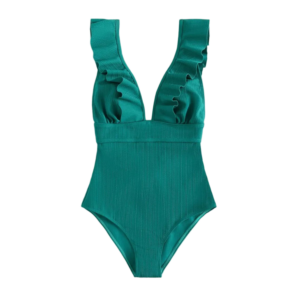 Dame Badedragt | Polyester Badedragt Med Flæsedetaljer Og Bindebånd | Strand Og Pool | Vanero
