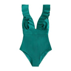 Dame Badedragt | Polyester Badedragt Med Flæsedetaljer Og Bindebånd | Strand Og Pool | Vanero