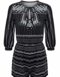 Dame Playsuit | Geometrisk Print Design | V-Hals Kortærmet Jumpsuit | Ferie & Hverdagsbrug | Vanero