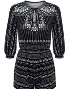 Dame Playsuit | Geometrisk Print Design | V-Hals Kortærmet Jumpsuit | Ferie & Hverdagsbrug | Vanero