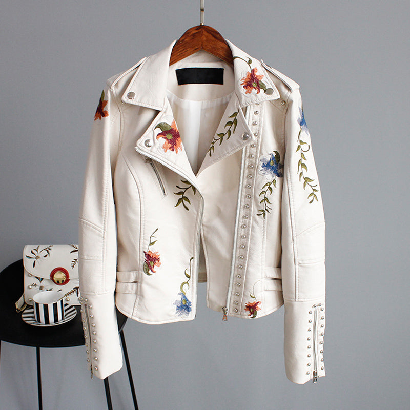 Bikerjakke med Broderi | PU-Læder | Elegant, Unik l Vanero