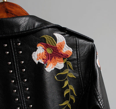 Bikerjakke med Broderi | PU-Læder | Elegant, Unik l Vanero