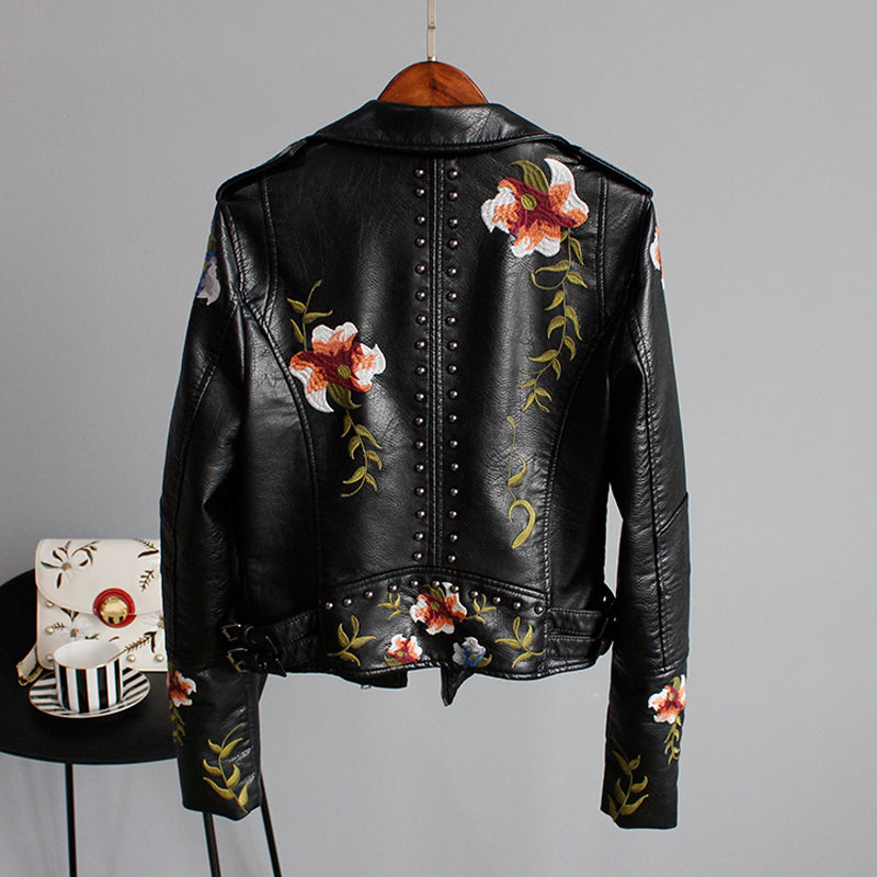 Bikerjakke med Broderi | PU-Læder | Elegant, Unik l Vanero