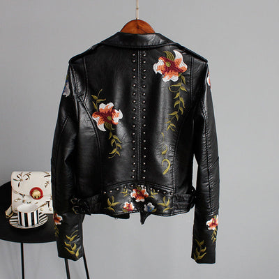 Bikerjakke med Broderi | PU-Læder | Elegant, Unik l Vanero