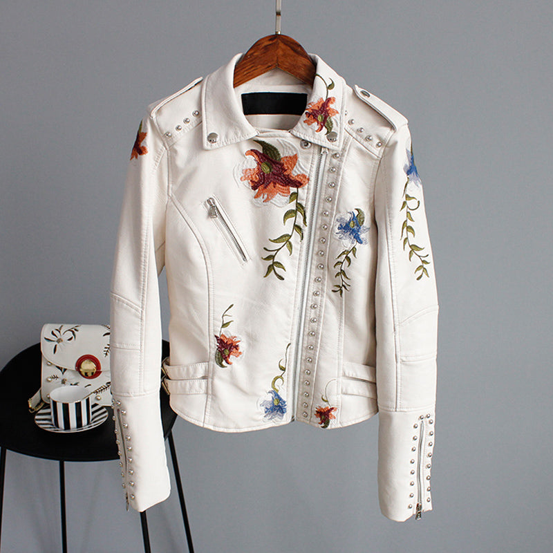 Bikerjakke med Broderi | PU-Læder | Elegant, Unik l Vanero