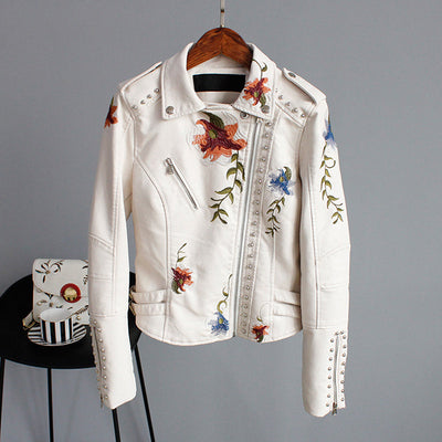 Bikerjakke med Broderi | PU-Læder | Elegant, Unik l Vanero