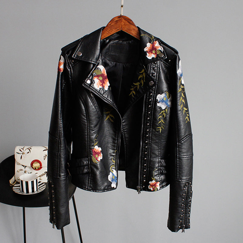 Bikerjakke med Broderi | PU-Læder | Elegant, Unik l Vanero