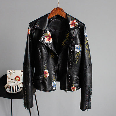 Bikerjakke med Broderi | PU-Læder | Elegant, Unik l Vanero