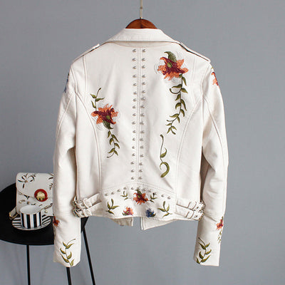 Bikerjakke med Broderi | PU-Læder | Elegant, Unik l Vanero