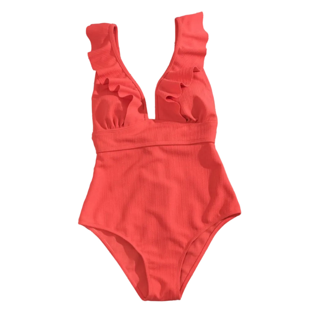 Dame Badedragt | Polyester Badedragt Med Flæsedetaljer Og Bindebånd | Strand Og Pool | Vanero
