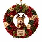 DIY Julekrans Hobbysæt | Stof Med 3D-Julemotiver | Dørdekoration Med Julemand, Juletræ, Rensdyr & Snemand | Vanero