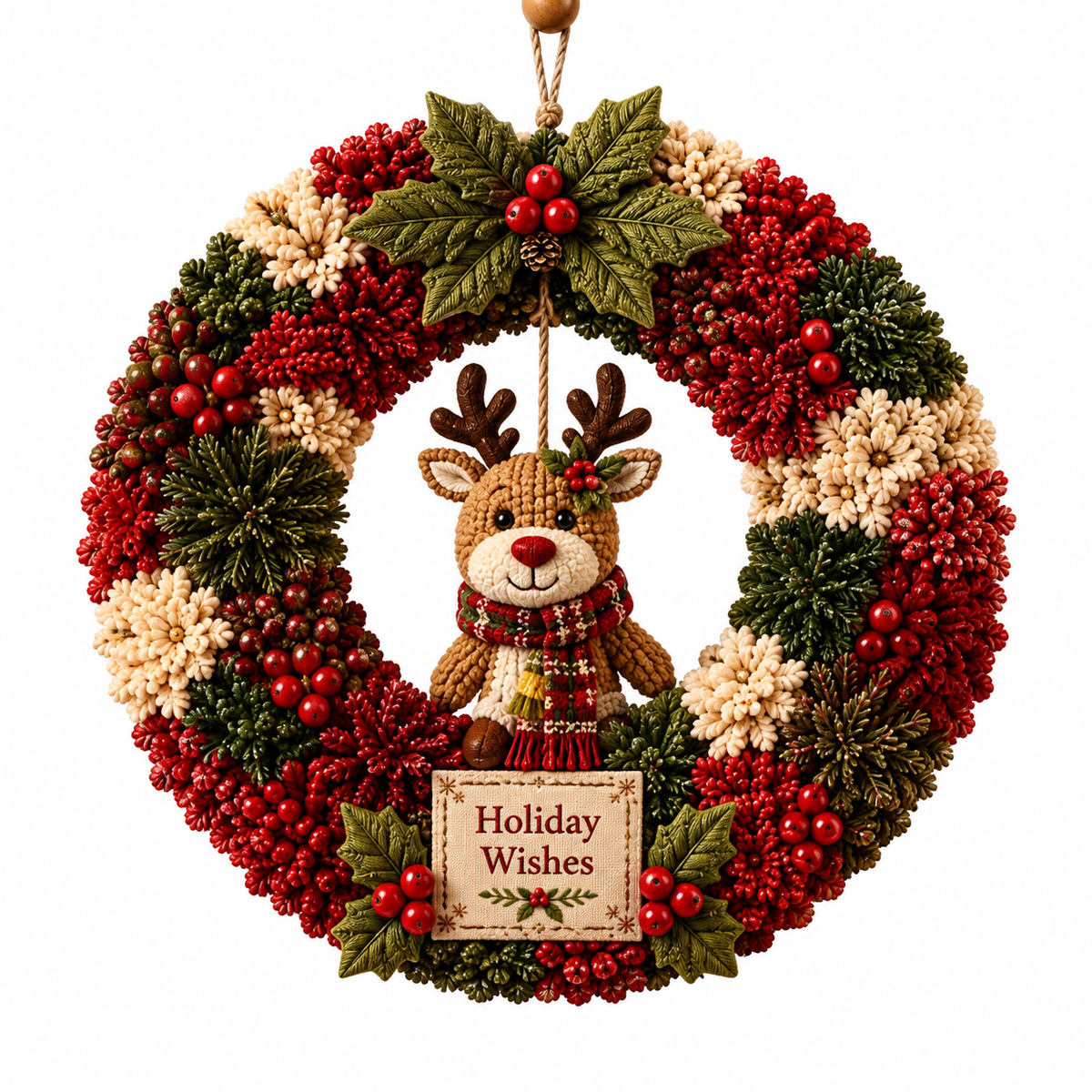 DIY Julekrans Hobbysæt | Stof Med 3D-Julemotiver | Dørdekoration Med Julemand, Juletræ, Rensdyr & Snemand | Vanero