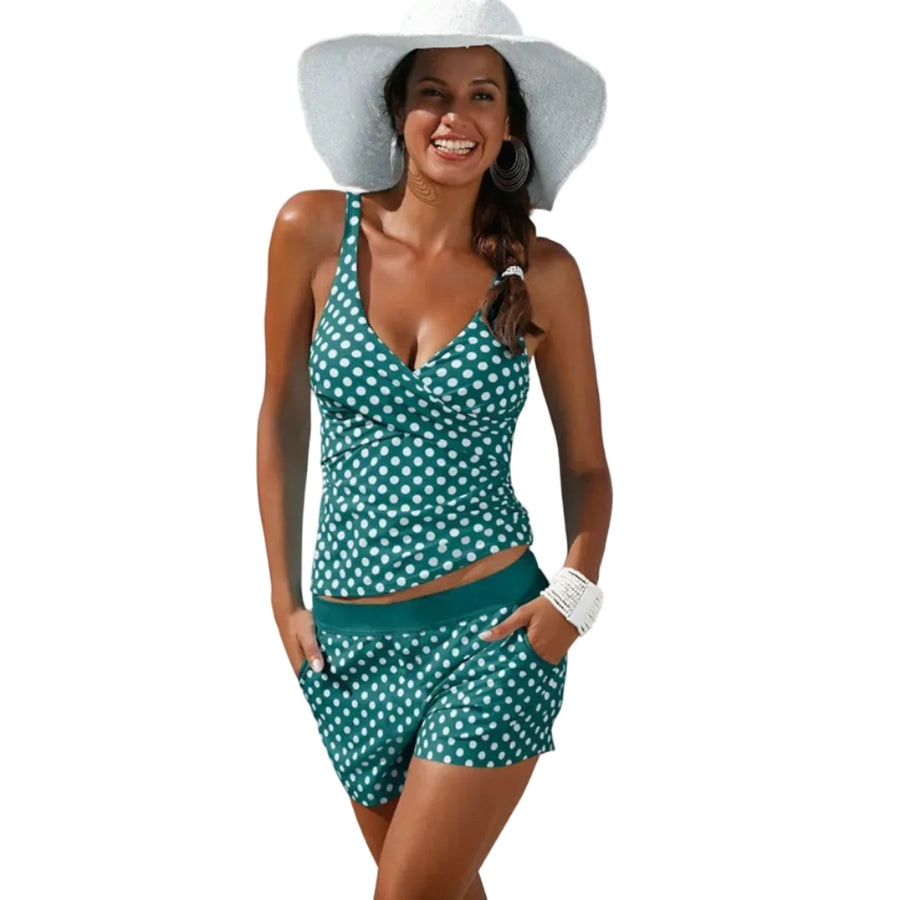 Tankinisæt Polyester | Prikket Mønster Tankini | Todelt Badetøj til Strand- og Poolbrug | Vanero
