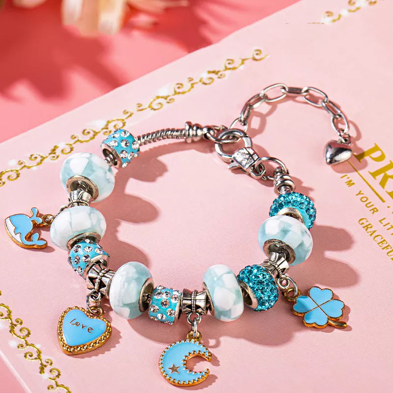 DIY Charm Armbåndssæt Sølvfarvede Komponenter | Justerbart Smykkefremstillingssæt | Perler & Charms Til Kreative Smykkeprojekter | Vanero
