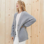 Dame Strikcardigan Strikmateriale | Løs Pasform Cardigan | Knaplukning Foran Til Hverdagsbrug & Lag-På-Lag Styling | Vanero