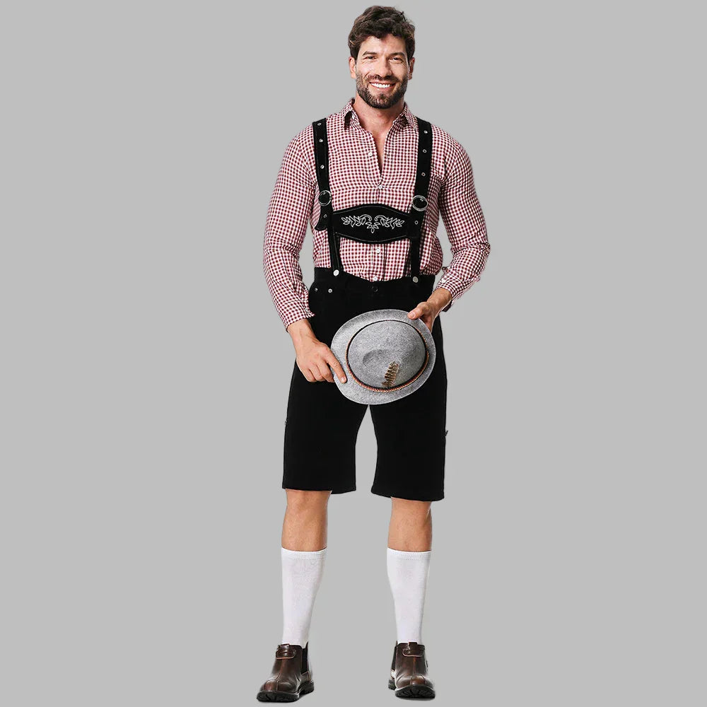Herre Lederhosen Bomuldsblanding | Justerbare Seler Festivalshorts | Broderet Design Til Oktoberfest Events | Vanero