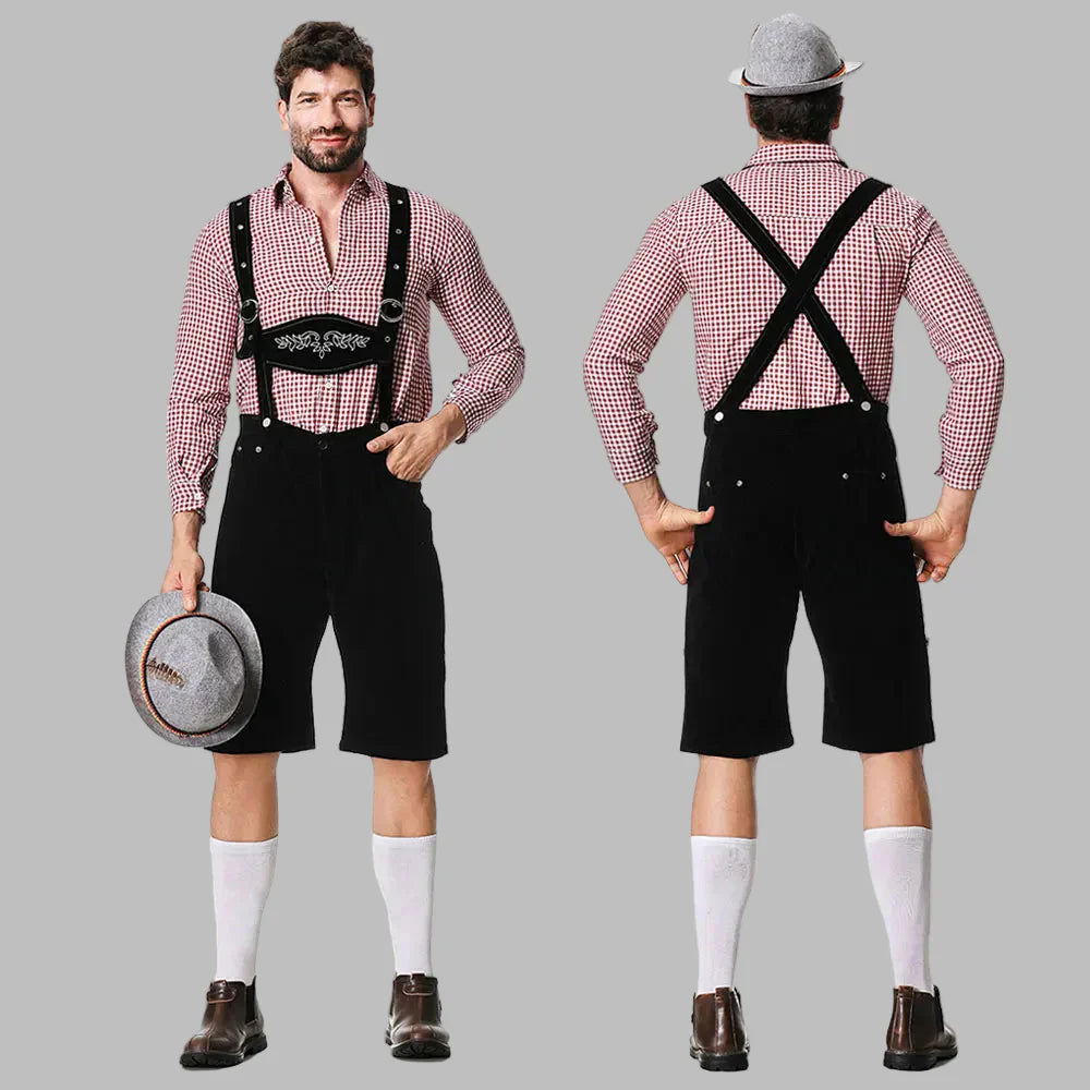 Herre Lederhosen Bomuldsblanding | Justerbare Seler Festivalshorts | Broderet Design Til Oktoberfest Events | Vanero