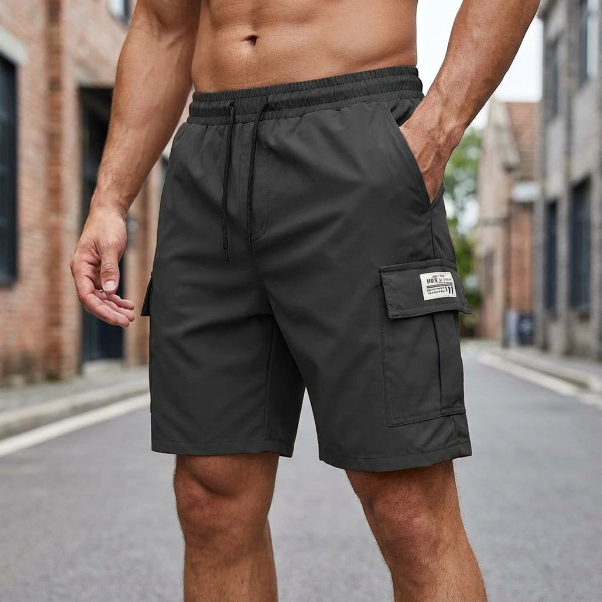 Herre Cargo Shorts Polyesterblanding | Regular Fit Cargo Shorts | Elastisk Talje Design til Hverdagsbrug & Fritidsaktiviteter | Vanero