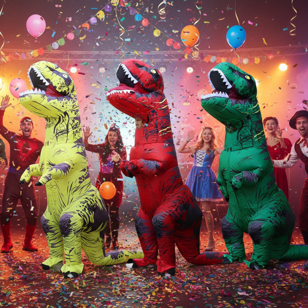 Oppusteligt T-Rex Kostume | Indbygget Ventilator & Dinosaurdesign | Helkropskostume Til Børn, Voksne, Halloween & Temafester | Vanero